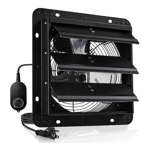 Dranite 10 Inch Heavy-Duty Steel Shutter Exhaust Fan, 900 CFM Wall Mounted Attic Vent Fan with Variable Speed Controller, Low Noise AC Motor for Garage, Shed, Greenhouse Ventilation Cooling, Black