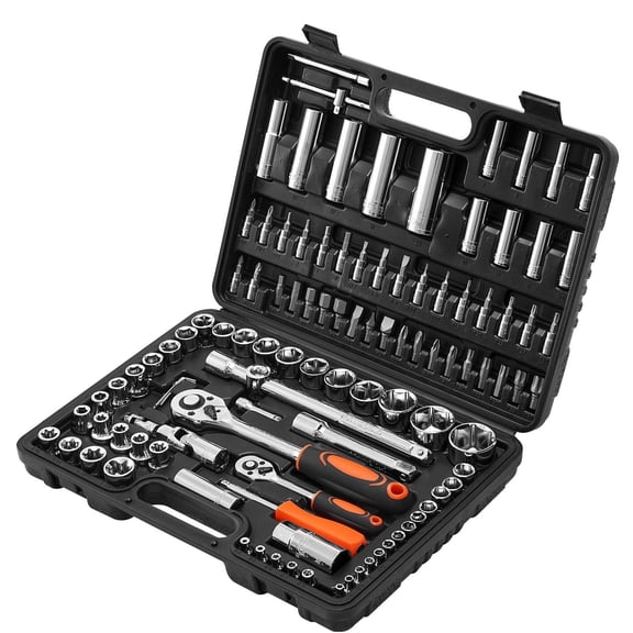 Dranite 108-Piece Socket Set with 1/4" & 1/2" Drive, Metric Sockets 4-32mm, Ratchet, Bits, Case - CR-V Steel Automotive Tool Kit