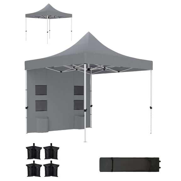 Dranite 10x10 Ft Heavy Duty Pop Up Canopy Tent with Sidewall, UPF50+ Instant Sun Shade Shelter with Storage Pockets, Gray