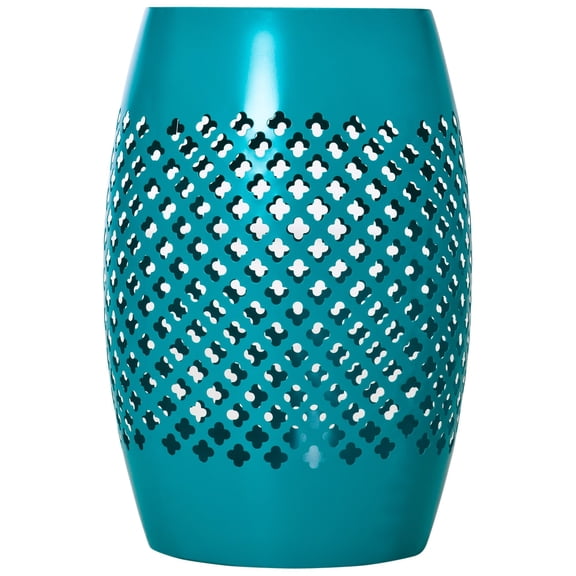 Dranite 12.5" Round Hollow Drum Steel Outdoor Side Table, Patio End Table, Accent Table for Indoor & Outdoor Use, Blue