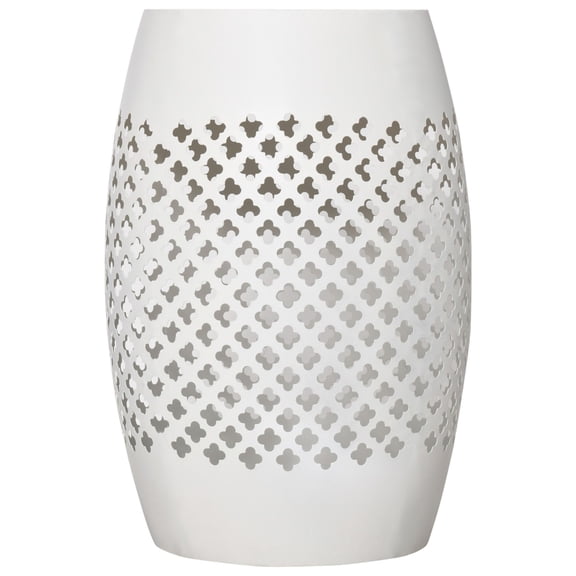 Dranite 12" Round Steel Outdoor Side Table, White Hollow Drum Patio End Table