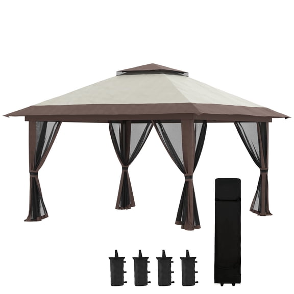 Dranite 13x13FT Pop Up Canopy Tent with Mesh Netting, Beige Garden Gazebo Oasis