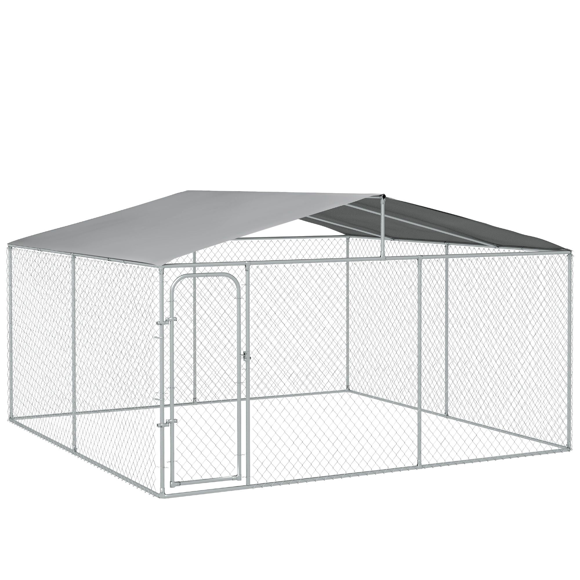 Dranite 13x13x7.5 FT Outdoor Dog Kennel, Galvanized Steel Fence with Waterproof Cover