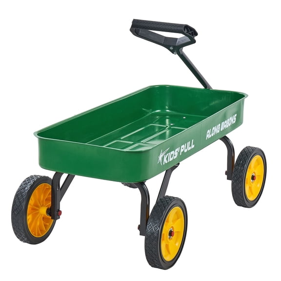 Dranite 176 LBS 39 Inch Kids Pull-Along Wagon, All Terrain Toddler Utility Cart with Handle, Green Multifunctional Wagon for Camping Beach Gardening