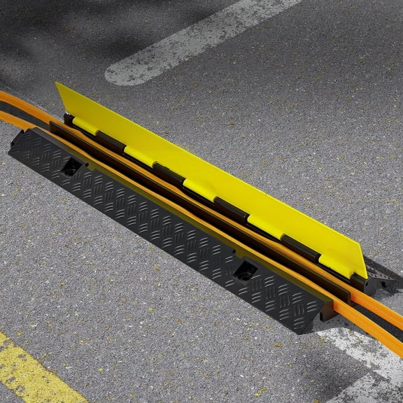 Dranite 2-Channel Rubber Cable Ramp Speed Bump,22k lbs,1.3x1.2in,Flip-Open Cover