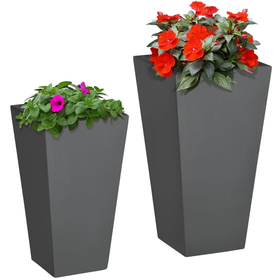 Dranite 2-Pack MgO Patio Planters with Drainage for Outdoor Decor Gray