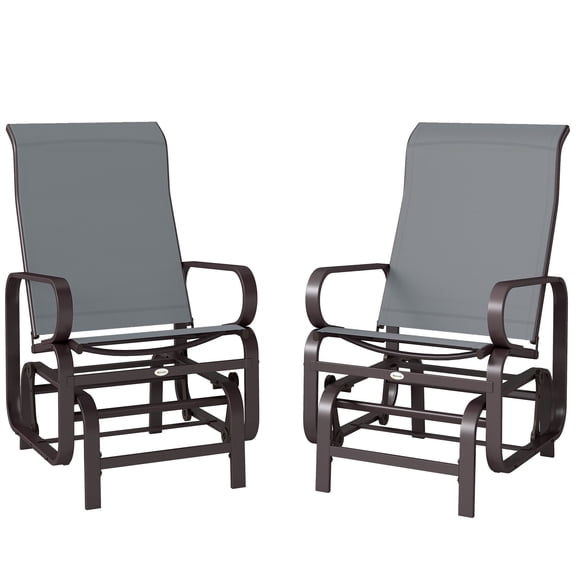 Dranite 2 Pack Single Gliding Lounger Chair, Lightweight Metal Mesh Rocking Chair for Outdoor Patio, Gray