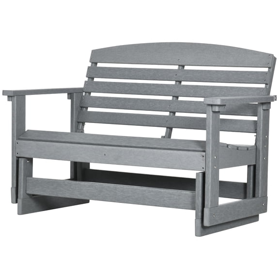 Dranite 2 Person HDPE Slatted Frame Outdoor Glider Bench, Double Swing Rocking Loveseat for Patio Garden Porch, Light Gray