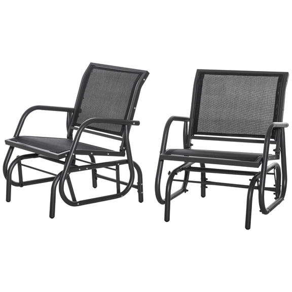 Dranite 2 Piece Outdoor Mesh Glider Swing Chair Set, Curved Armrest Rocking Seat Supports 264 Lbs for Backyard Garden Porch, Black