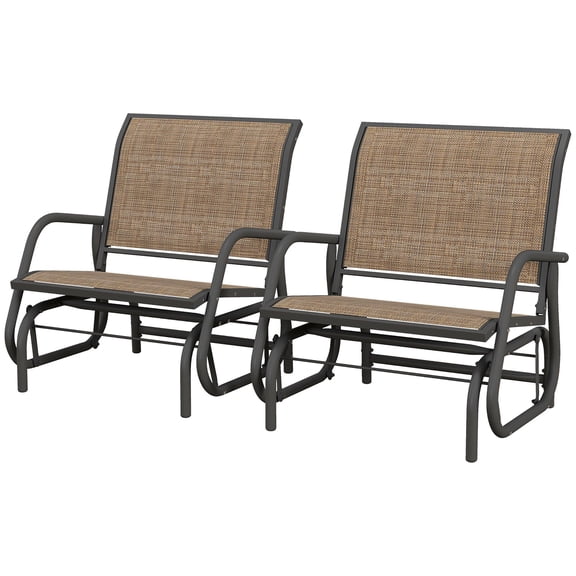 Dranite 2 Pieces Outdoor Steel Glider Chair, Curved Armrest Swing Seat for Porch Garden Pool Balcony, Mixed Brown