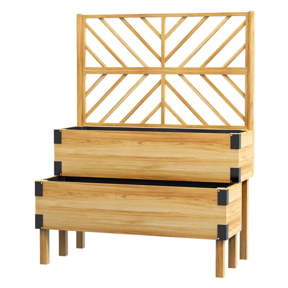 Dranite  2-Tier Raised Garden Bed with Trellis, Wooden Planter Box on Legs, Metal Corners