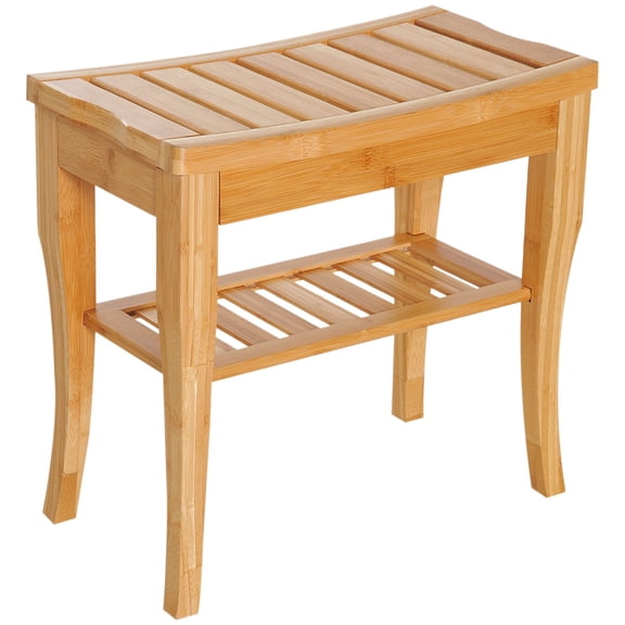Dranite 20" Bamboo Shower Bench, 2-Tier Spa Stool, Organizer for Bathroom