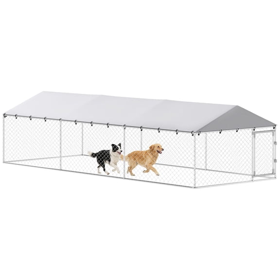 Dranite 20' x 7.5' x 5' Outdoor Dog Kennel for Large Dogs, Heavy-Duty Metal Frame with Waterproof Roof