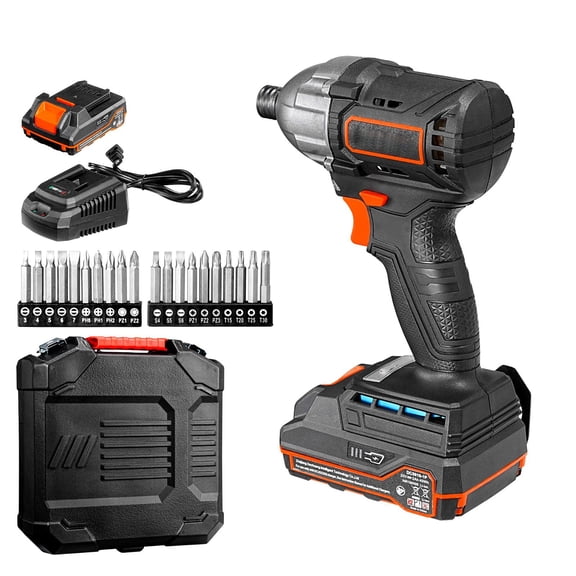 Dranite 20V Brushless Motor 1/4 Inch Impact Driver Kit with Battery & Charger, 2800 RPM Max Speed, 20 Bits, LED Work Light for Furniture, Electrical, and Home Repairs