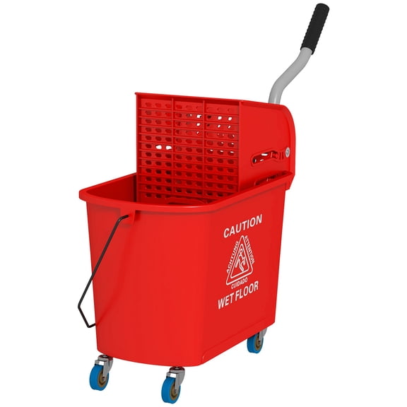 Dranite 21 Quart Wheeled Mop Bucket Independent Dirty Clean Water Tank Floor Cleaning Equipment, Red