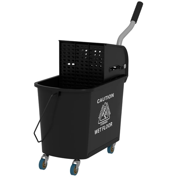 Dranite 21 Quart Wheeled Mop Bucket with Separate Dirty Clean Water System Floor Cleaning Tool, Black
