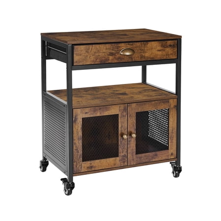 Dranite 24 Inch Rolling Farmhouse Coffee Bar Cabinet with Storage, Mobile Sideboard Buffet Table with Wheels & Mesh Door for Kitchen, Entryway, Living Room