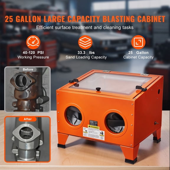 Dranite 25 Gallon Sandblasting Cabinet, 40-120PSI Portable Benchtop Sand Blaster
