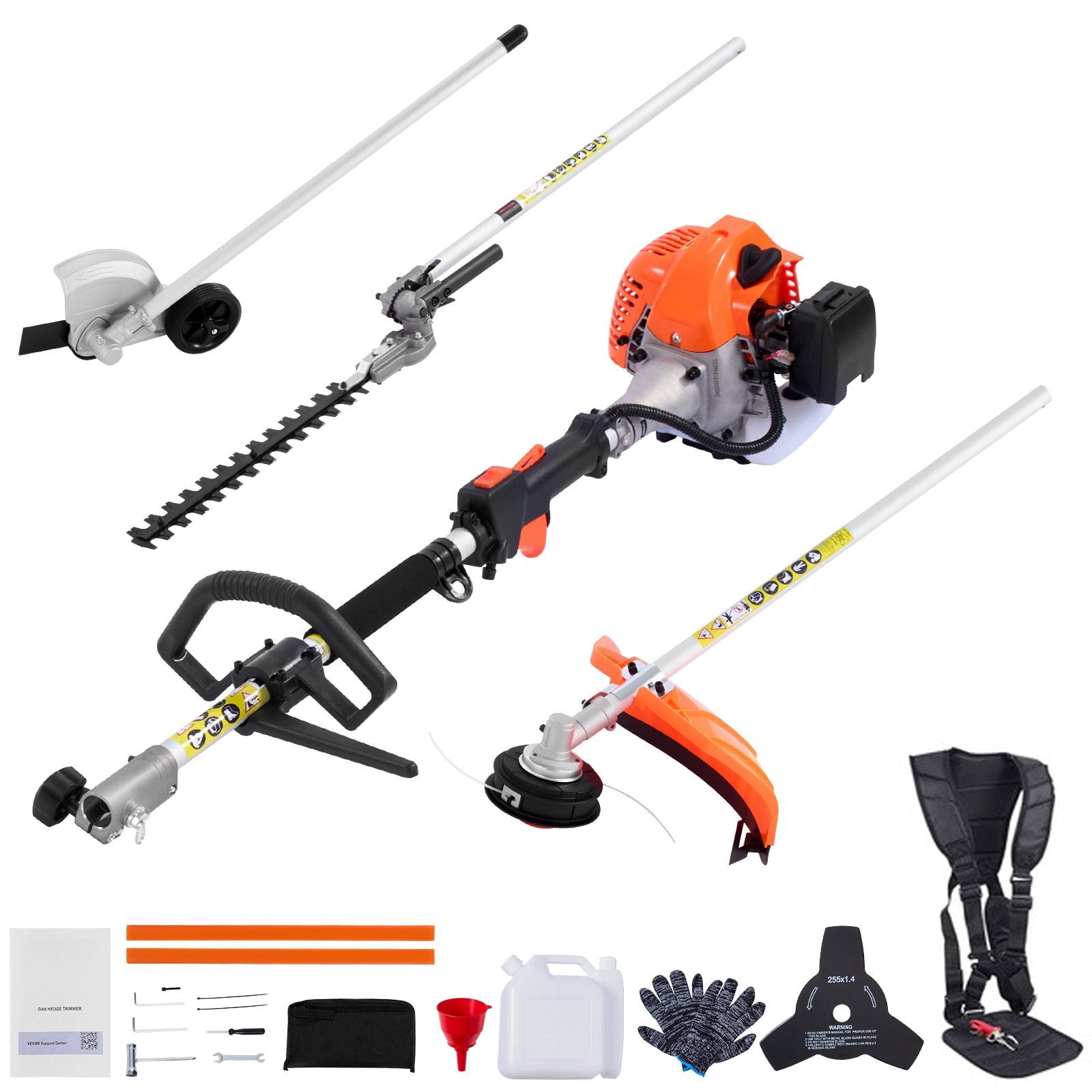 Dranite 26cc 4-in-1 Gas Powered Multi-Tool Hedge Trimmer, String Trimmer, Edger & Brush Cutter with Full Protective Gear for Lawn & Garden Maintenance