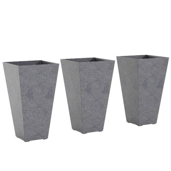 Dranite 28 Inch 3-Pack Marble Finish Stackable Plastic Planters with Drainage Gray