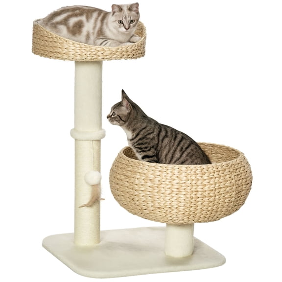 Dranite 28 Inch Small Elevated Cat Bed Sisal Scratching Post Cute Basket Cat Tree Hanging Toy Ball