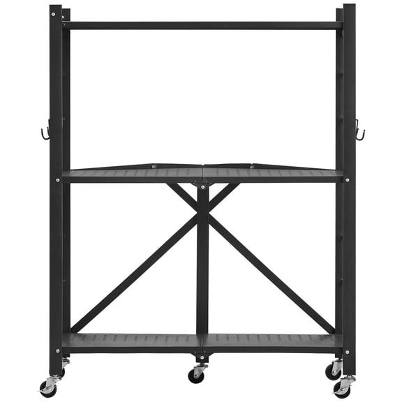 Dranite 28x13x36 Inch Foldable Storage Shelf, 3-Tier Metal Shelving Unit with Casters
