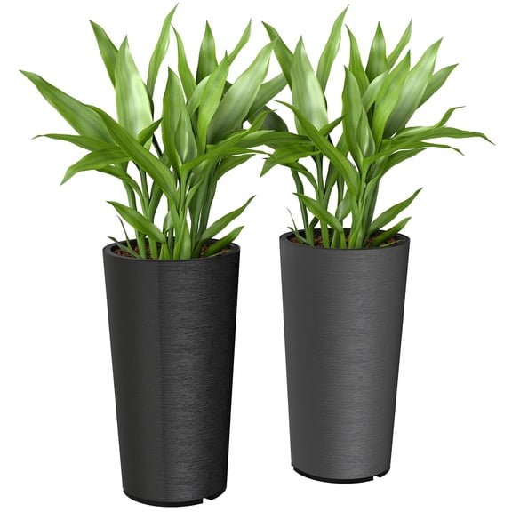 Dranite 29 Inch 2-Pack UV-Resistant Stackable Plastic Outdoor Planters Black