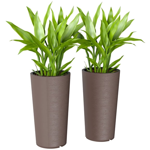 Dranite 29 Inch 2-Pack Weather-Resistant Stackable Plastic Outdoor Planters Brown