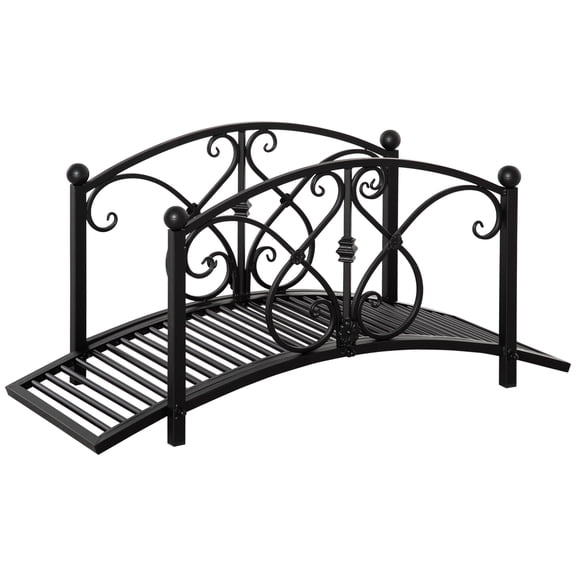 Dranite 3.3ft Classic Garden Bridge, Safety Rails, Black