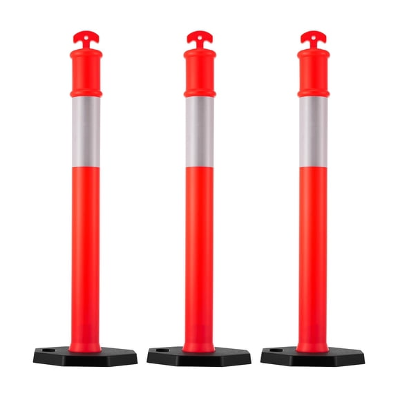 Dranite 3 Pack Heavy Duty 48" Traffic Safety Cones with Weighted Base & Reflective Strips | Red Delineator Posts for Construction, Parking Lot, Crowd Control