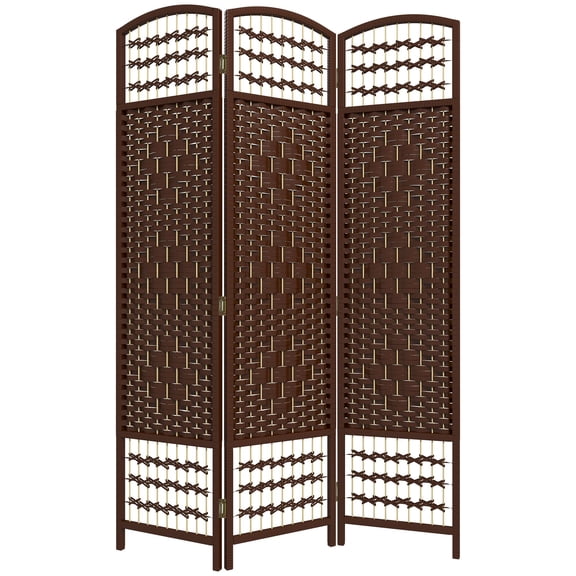 Dranite 3-Panel Folding Privacy Screen, Lightweight Room Divider for Home Office, Brown Wave Design