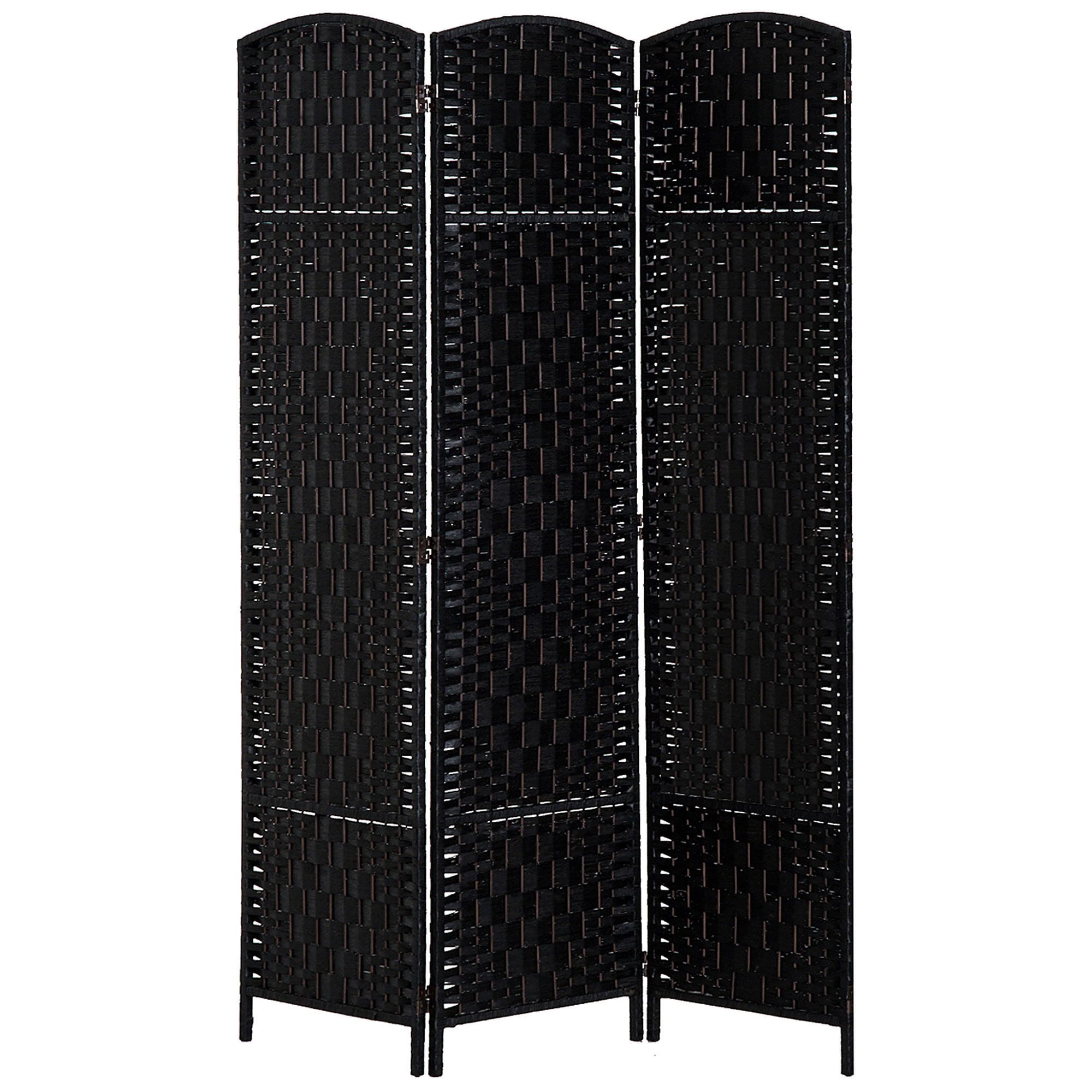 Dranite 3-Panel Folding Room Divider, 6FT Tall Portable Wicker Weave Privacy Screen, Black Partition Wall for Bedroom Home Office