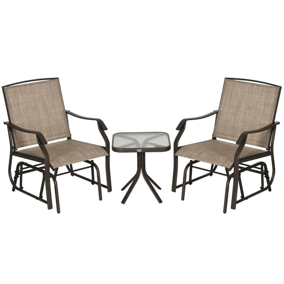Dranite 3-Pc Glider Bistro Set, 2 Rocking Chairs, Sling Fabric, Glass Table