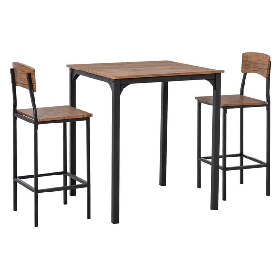 Dranite 3-Piece Industrial Counter Height Dining Set - Black Bar Table & 2 Stools