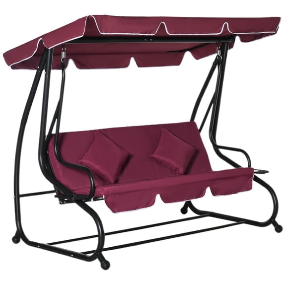 Dranite 3-Seater Cushioned Outdoor Porch Swing with Stand & Canopy, Red