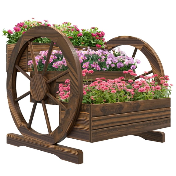 Dranite 3-Tier Wooden Wagon Planter Box  Mobile Patio Planter with Wheels