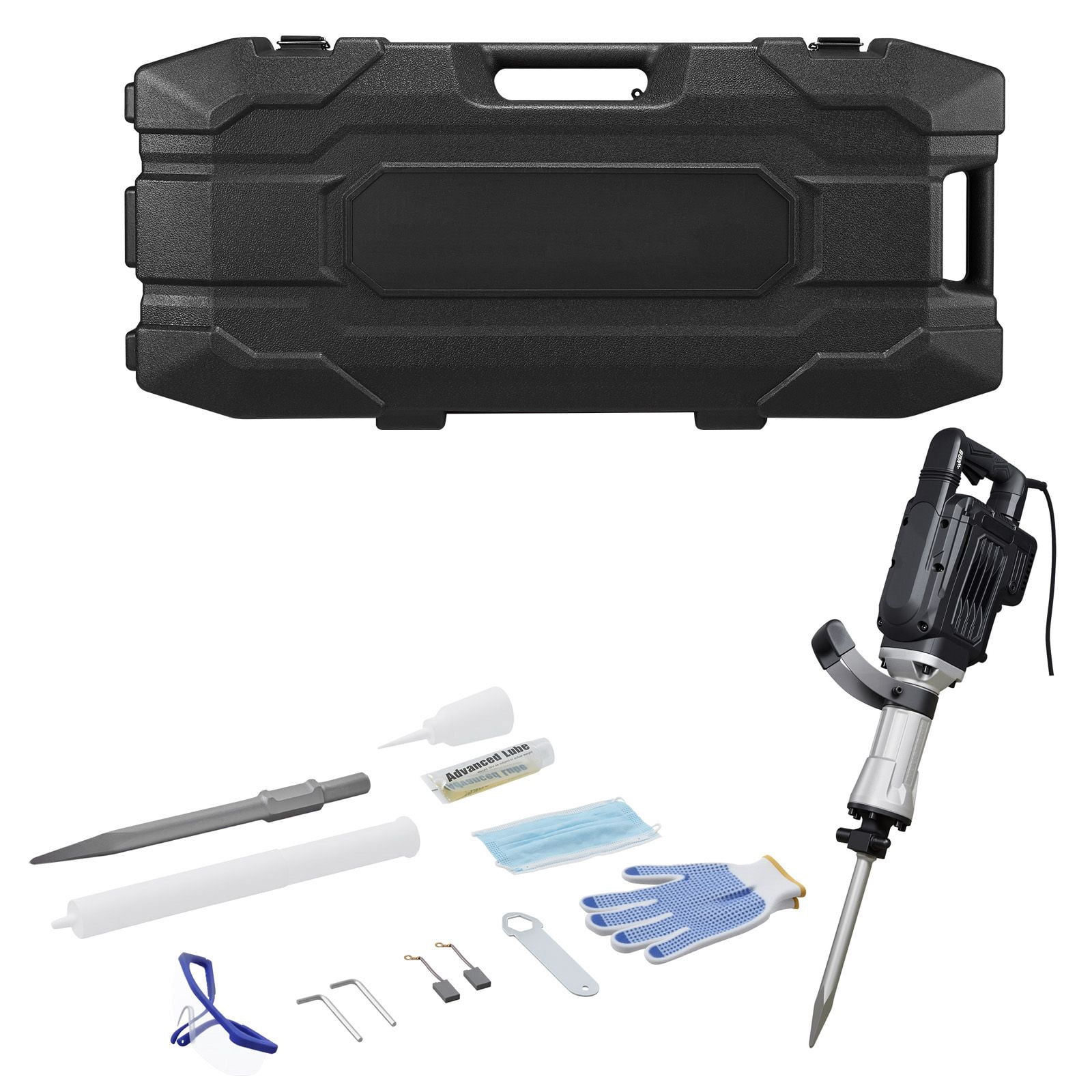 Dranite 3000W Powerful Electric Jack Hammer, 1700 BPM Concrete Breaker with Point Chisel, Carrying Case, Gloves, Goggles, for Concrete, Wall, Brick, Tile and Foundation