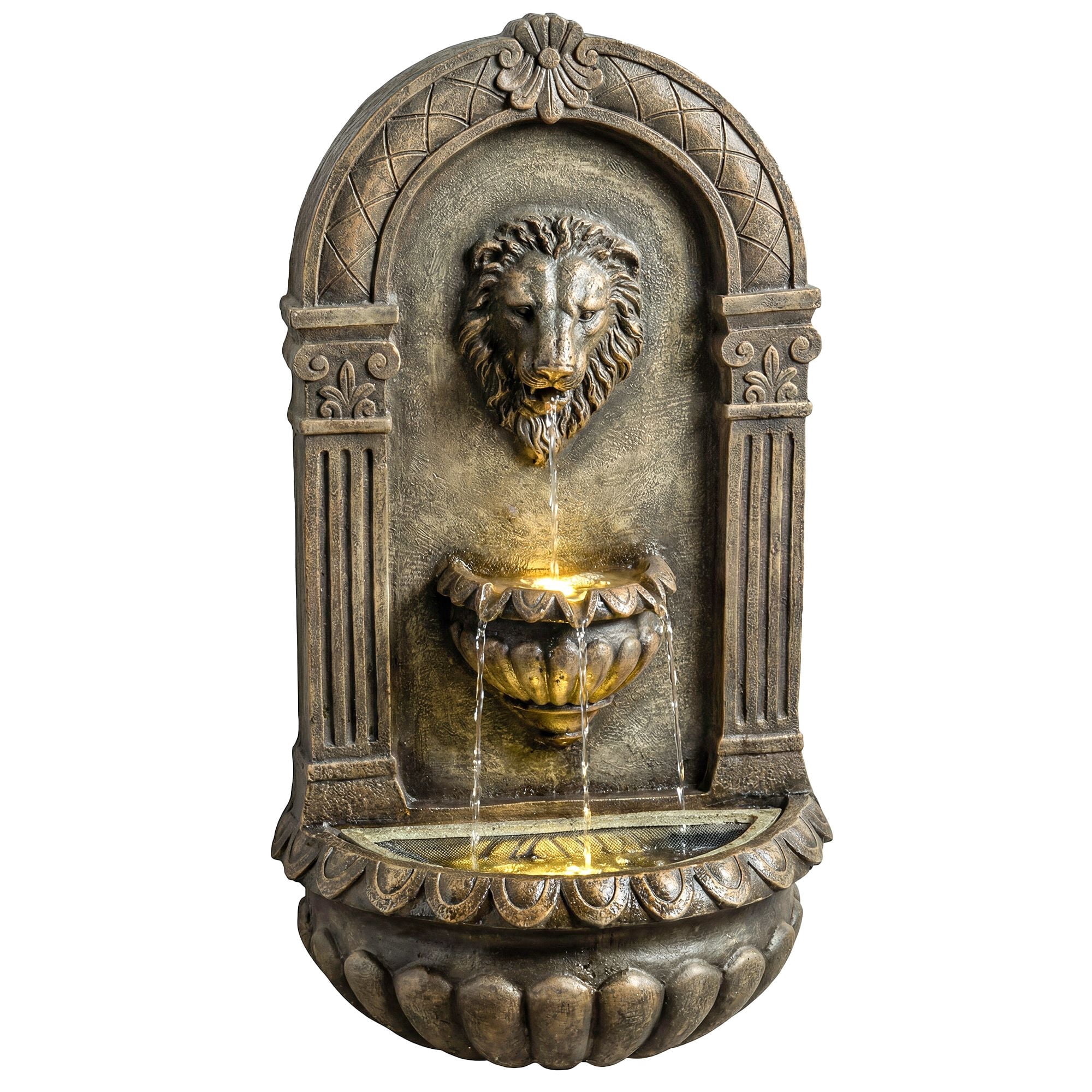 Dranite 31" Wall-Mounted Outdoor Fountain, 3-Tier Cascading Waterfall with LED Lights & Adjustable Flow