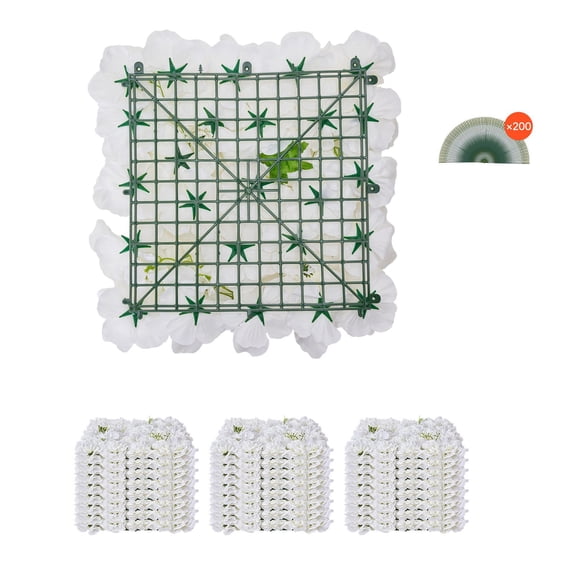 Dranite 3D Artificial Flower Wall Panel, 24 Pack 15x15 Inch, Floral Backdrop with Interlocking Mesh Mat, Seamless & Easy Install for Wedding Party Home Decor, White
