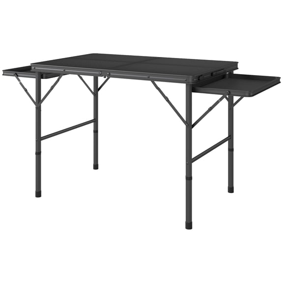 Dranite 4.5ft Portable Folding Camping Table with 2 Wing Panels Height Adjustable Metal Picnic Table