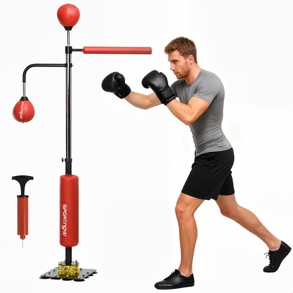 Dranite 4.6'-6.7' Reflex Speed Boxing Bag Stand, Adjustable Height Workout Training Gear, Red