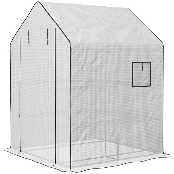 Dranite 4.6'x4.7' Walk-In Greenhouse, UV, 2-Tier Rack, Roll Door, White