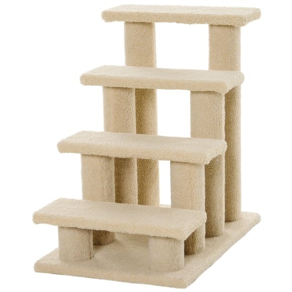 Dranite 4 Step Carpeted Pet Stair Ladder Durable Particle Board Cat Dog Scratching Post Beige