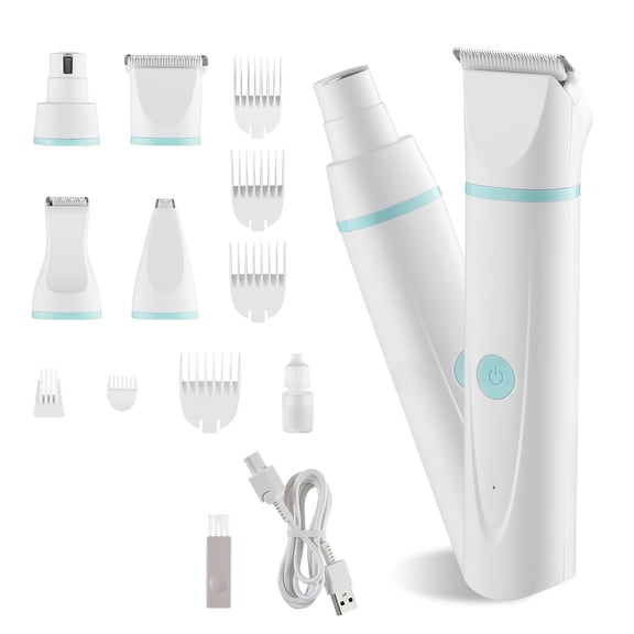 Dranite 4-in-1 Rechargeable Pet Grooming Kit, Low-Noise Dog Clippers & Nail Grinder with 6 Combs & 4 Blades, Waterproof Cordless Trimmer for Dogs and Cats