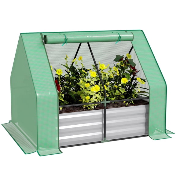 Dranite 4'x3' Galvanized Raised Bed, PE Cover, Roll-Up Door, Green