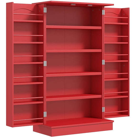 Dranite 40.9" Kitchen Sideboard Cabinet, Freestanding Kitchen Storage Cabinet w/ Double Doors & 5-tier Shelving for Home, Dining Room, Red