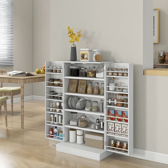 Dranite 41" Kitchen Sideboard Buffet Cabinet with 5-Tier Shelving, 12 Spice Racks