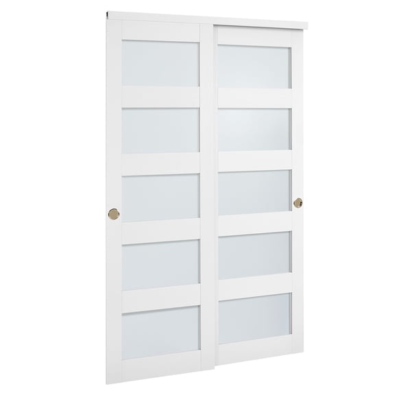 Dranite 48"x80" 5-Lite Glass Sliding Closet Door - Wood/MDF PVC w/ Hardware