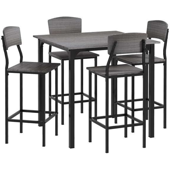 Dranite 5-Pc Counter Height Dining Set, Footrest, Metal Legs, Industrial, Gray