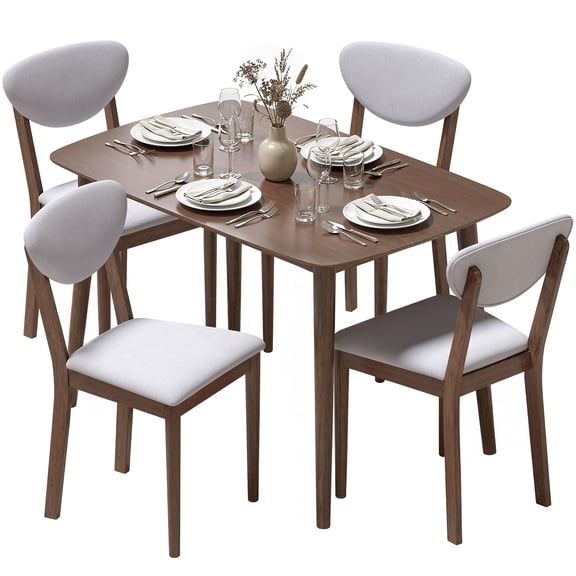 Dranite 5-Pc Dining Table Set for 4, Mid-Century Modern, Light Gray